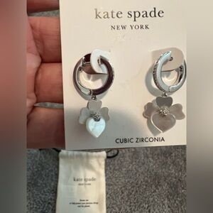 Kate Spade Precious Pansy Pavé Drop Mini Hoops Silver *NEW* $79.00
